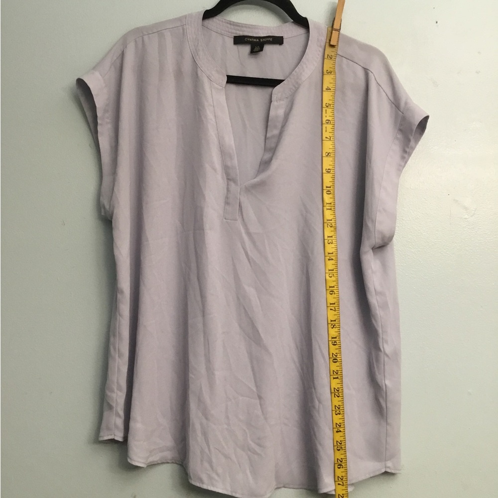 Cynthia Steele Purple Blouse with Mandarin Collar and Relaxed Fit